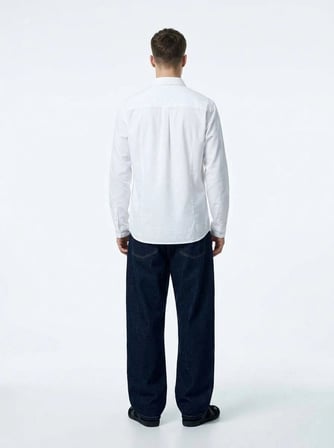 Slim Fit Yaka Detaylı Uzun Kollu Beyaz Gömlek