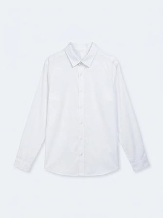 Slim Fit Yaka Detaylı Uzun Kollu Beyaz Gömlek