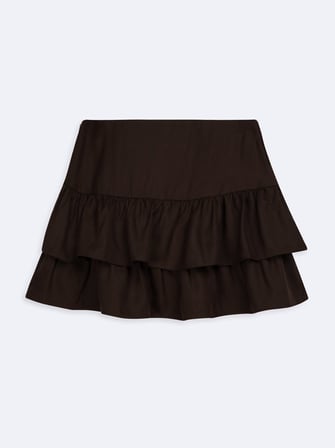 Slim Fit Tencel Mini Kahverengi Etek