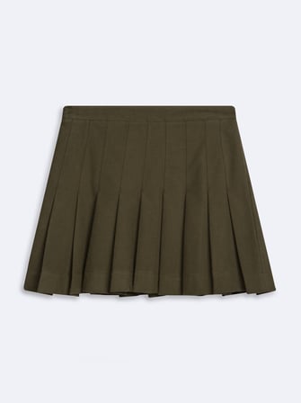 Slim Fit Pileli Mini Yeşil Etek