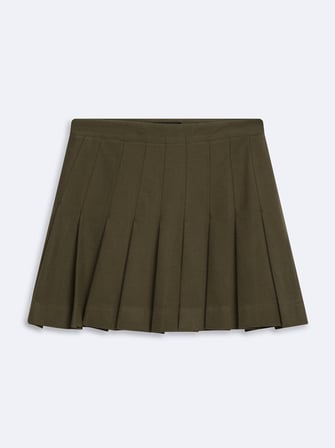 Slim Fit Pileli Mini Yeşil Etek