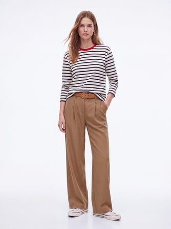Relaxed Fit Tencel Pileli Kahverengi Pantolon