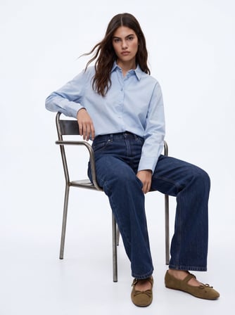 Regular Fit Basic Uzun Kollu Mavi Gömlek
