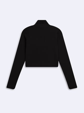 Slim Fit Dik Yaka Crop Siyah Kazak