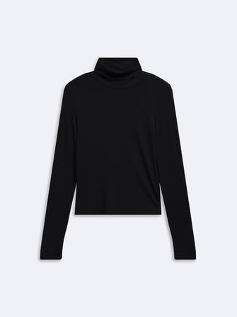 Slim Fit Ribanalı Uzun Kollu Siyah Sweatshırt