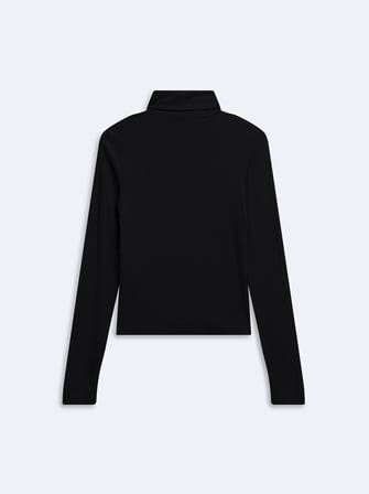 Slim Fit Ribanalı Uzun Kollu Siyah Sweatshırt