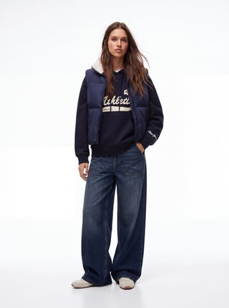 Regular Fit Yazı Baskılı Kapüşonlu Lacivert Sweatshırt