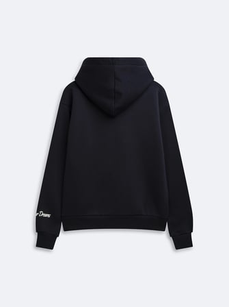 Regular Fit Yazı Baskılı Kapüşonlu Lacivert Sweatshırt