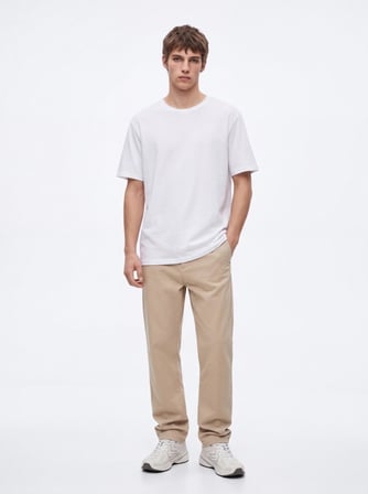 Regular Fit Basic Bisiklet Yaka Beyaz T-shırt