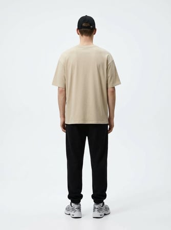 Relaxed Fit Sign Baskılı Bej T-shırt