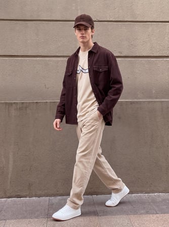 Relaxed Fit Sign Baskılı Bej T-shırt