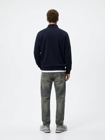 Regular Fit Dik Yaka Yarım Fermuarlı Lacivert Sweatshırt