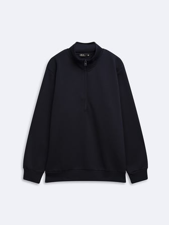 Regular Fit Dik Yaka Yarım Fermuarlı Lacivert Sweatshırt