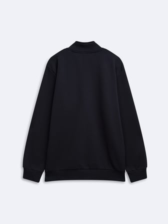 Regular Fit Dik Yaka Yarım Fermuarlı Lacivert Sweatshırt
