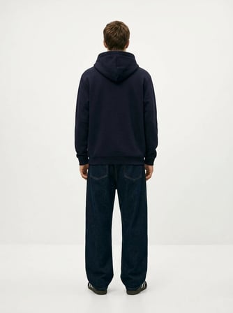 Regular Fit Baskı Detaylı Kapüşonlu Lacivert Sweatshırt