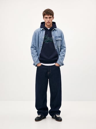 Regular Fit Baskı Detaylı Kapüşonlu Lacivert Sweatshırt
