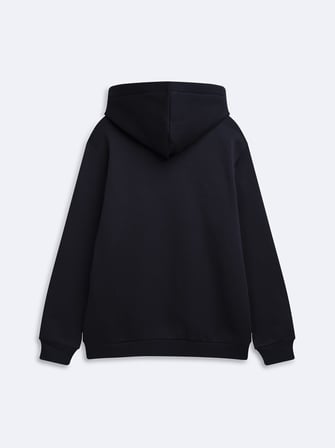 Regular Fit Baskı Detaylı Kapüşonlu Lacivert Sweatshırt