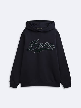 Regular Fit Baskı Detaylı Kapüşonlu Lacivert Sweatshırt
