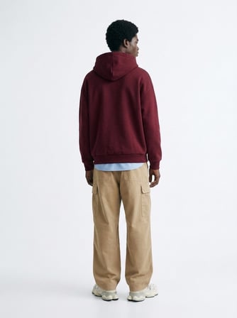 Relaxed Fit Yazı Baskılı Kapüşonlu Bordo Sweatshırt