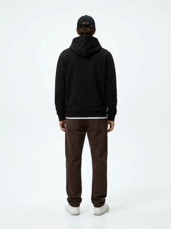 Regular Fit Yazı Baskılı Kapüşonlu Siyah Sweatshırt