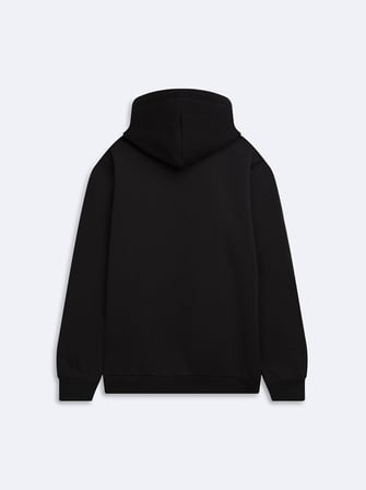 Regular Fit Yazı Baskılı Kapüşonlu Siyah Sweatshırt
