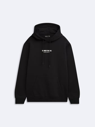 Regular Fit Yazı Baskılı Kapüşonlu Siyah Sweatshırt