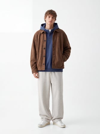 Relaxed Fit Düğme Detaylı Kapüşonlu Mavi Sweatshırt