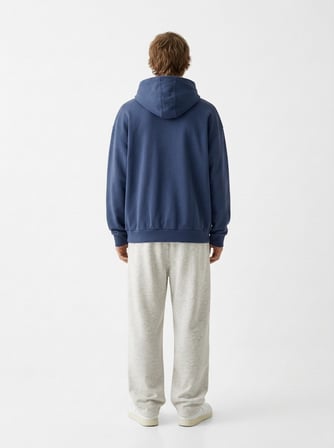 Relaxed Fit Düğme Detaylı Kapüşonlu Mavi Sweatshırt