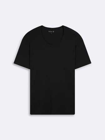 V Yaka Basic Siyah T-shırt