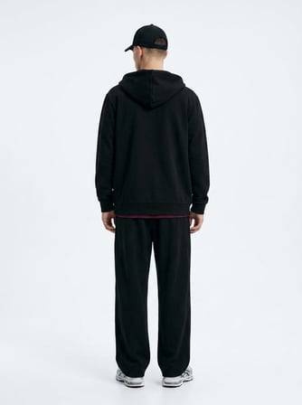 Regular Fit Fermuarlı Kapüşonlu Siyah Sweatshırt
