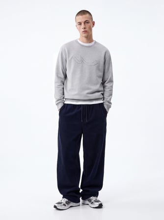 Regular Fit Sign Baskılı Bisiklet Yaka Gri Sweatshırt