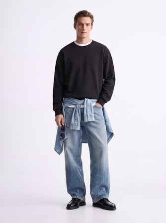 Regular Fit Basic Bisiklet Yaka Antrasit Sweatshırt