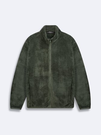Regular Fit Peluş Fermuarlı Yeşil Sweatshırt