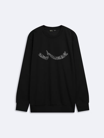 Regular Fit Sign Baskılı Bisiklet Yaka Siyah Sweatshırt