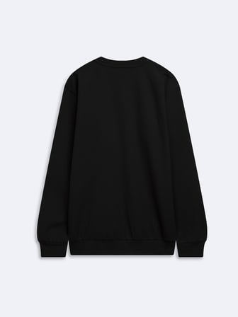 Regular Fit Sign Baskılı Bisiklet Yaka Siyah Sweatshırt