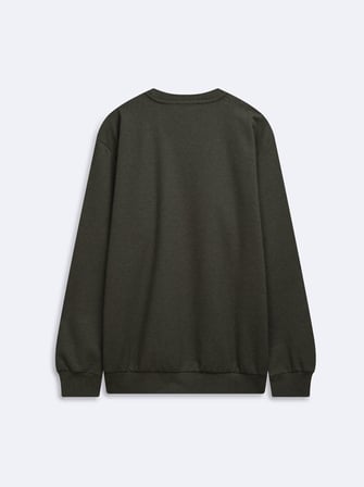 Regular Fit Sign Baskılı Bisiklet Yaka Yeşil Sweatshırt