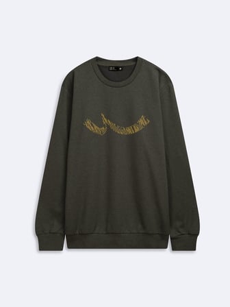 Regular Fit Sign Baskılı Bisiklet Yaka Yeşil Sweatshırt