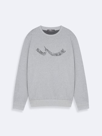 Regular Fit Sign Baskılı Bisiklet Yaka Gri Sweatshırt
