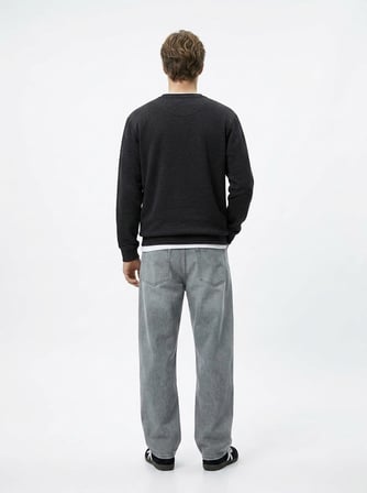 Regular Fit Sign Baskılı Bisiklet Yaka Antrasit Sweatshırt
