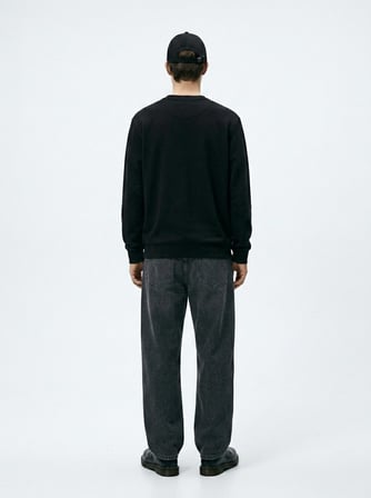 Regular Fit Sign Baskılı Bisiklet Yaka Siyah Sweatshırt