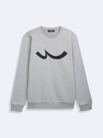 Regular Fit Sign Baskılı Bisiklet Yaka Gri Sweatshırt