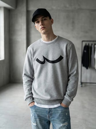 Regular Fit Sign Baskılı Bisiklet Yaka Gri Sweatshırt