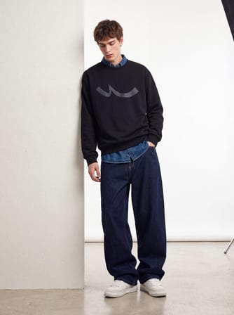 Regular Fit Sign Baskılı Bisiklet Yaka Siyah Sweatshırt