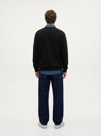 Regular Fit Sign Baskılı Bisiklet Yaka Siyah Sweatshırt