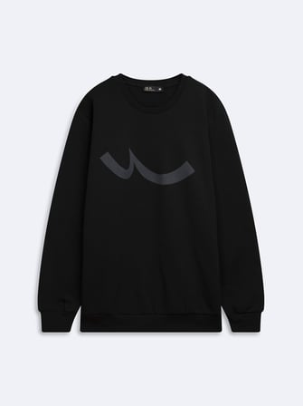 Regular Fit Sign Baskılı Bisiklet Yaka Siyah Sweatshırt
