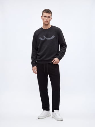 Regular Fit Sign Baskılı Bisiklet Yaka Antrasit Sweatshırt