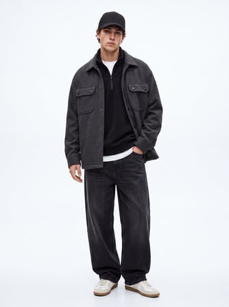 Regular Fit Dik Yaka Polar Siyah Sweatshırt