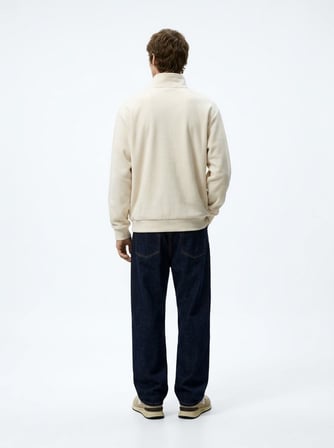Regular Fit Dik Yaka Polar Krem Sweatshırt