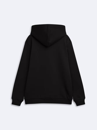 Regular Fit Sign Baskılı Kapüşonlu Siyah Sweatshırt
