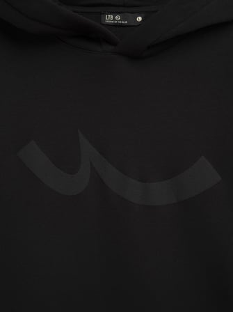 Regular Fit Sign Baskılı Kapüşonlu Siyah Sweatshırt